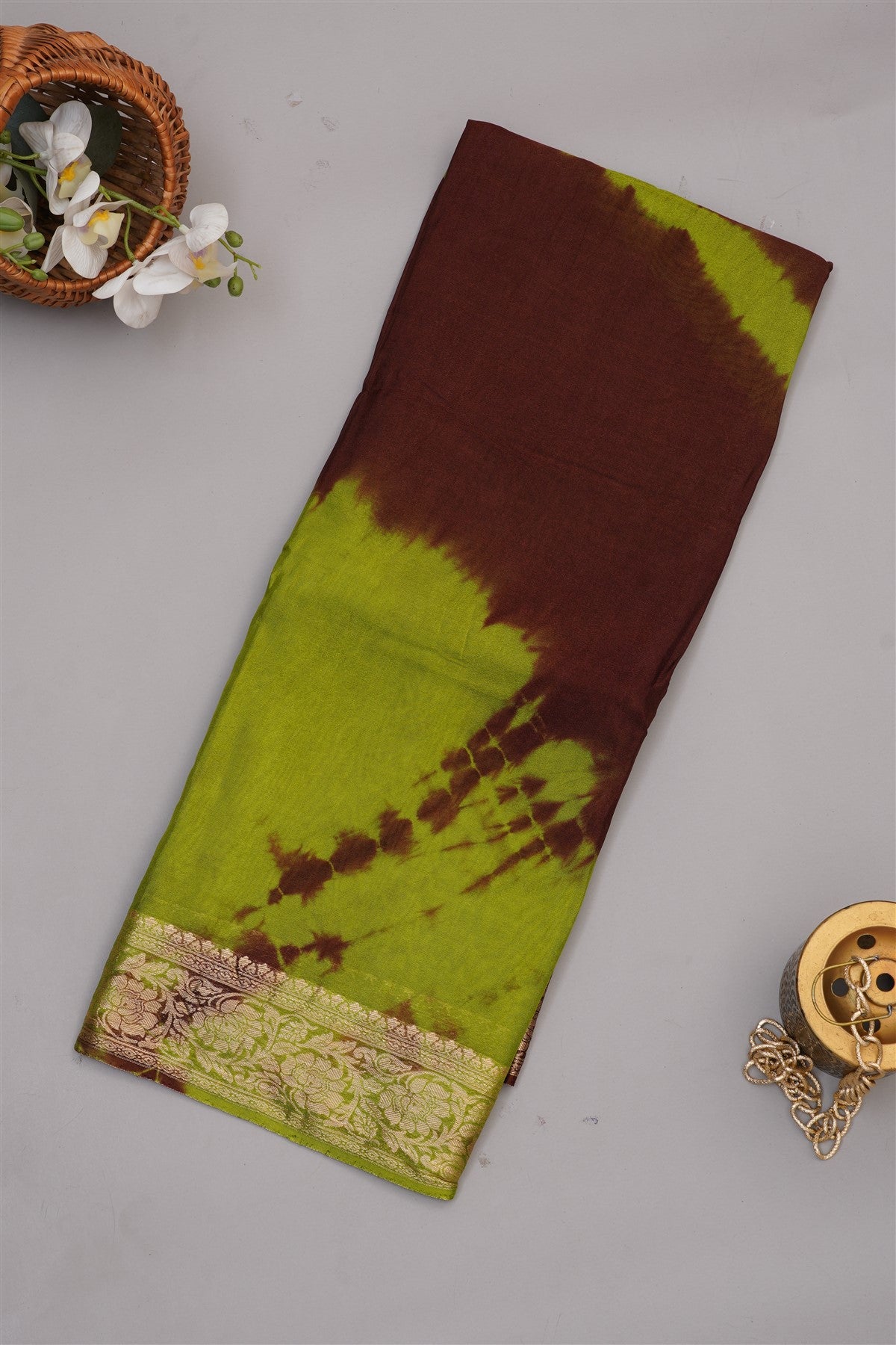 Fancy Modal Satin Silk Dark Brown Saree