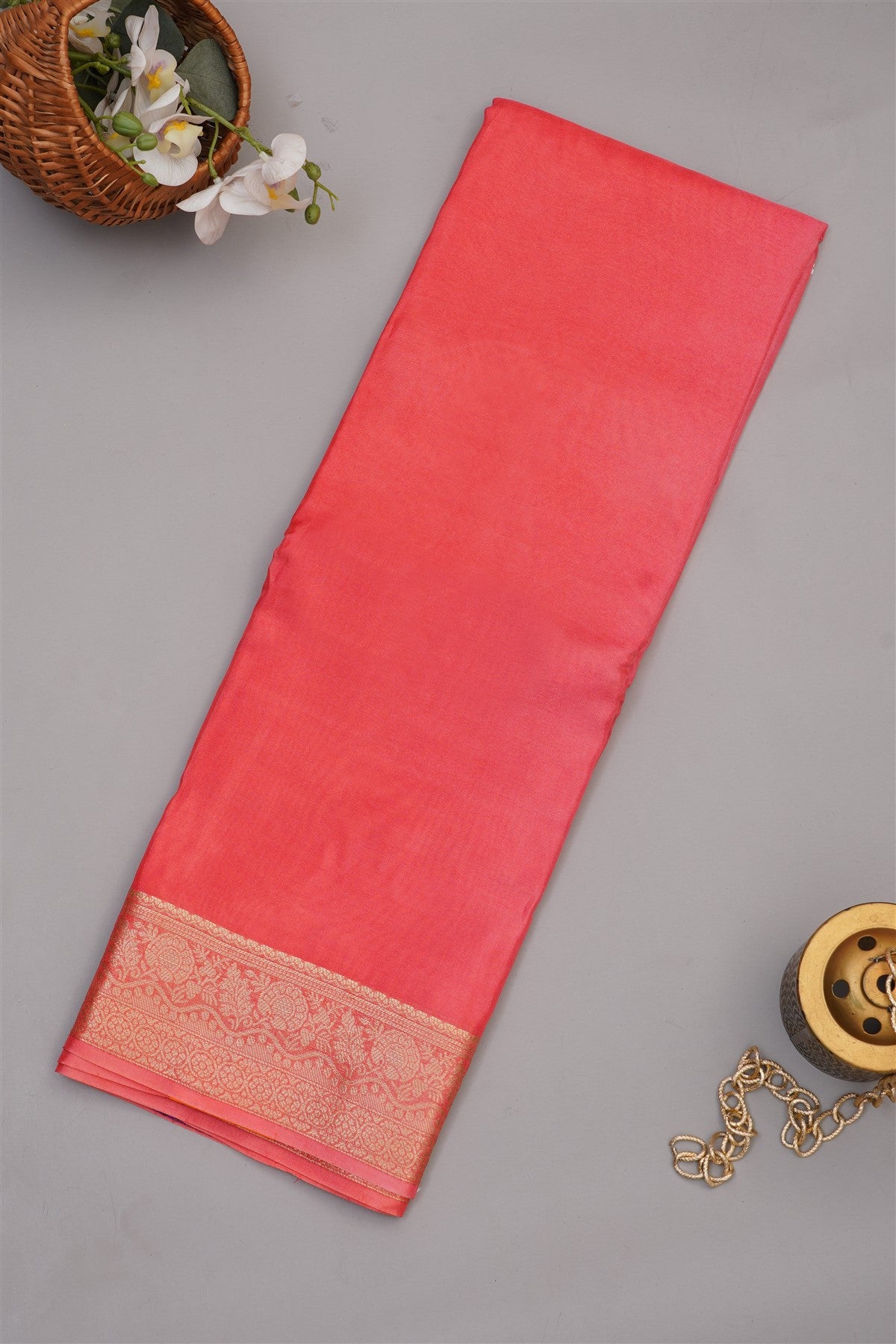 Fancy Modal Satin Silk Light Coral Saree