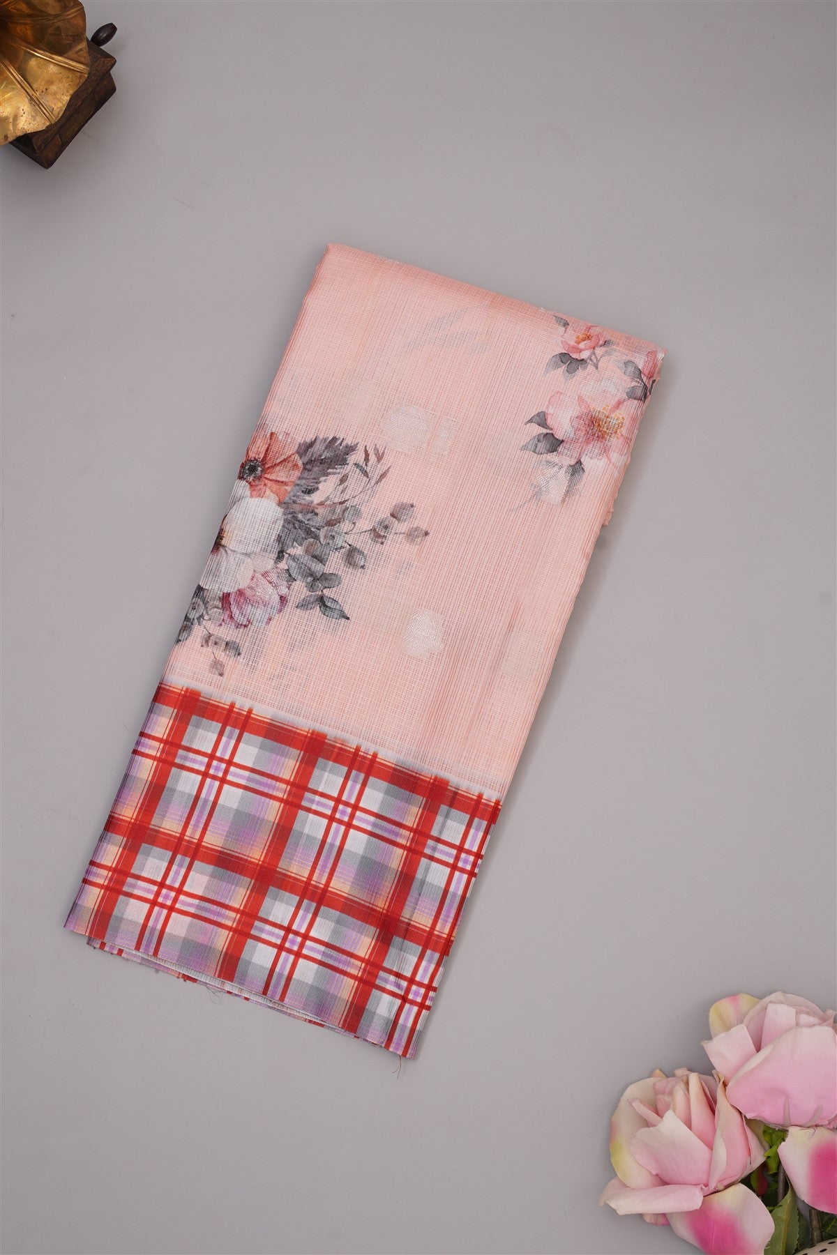 Fancy Kota Light Peach Saree