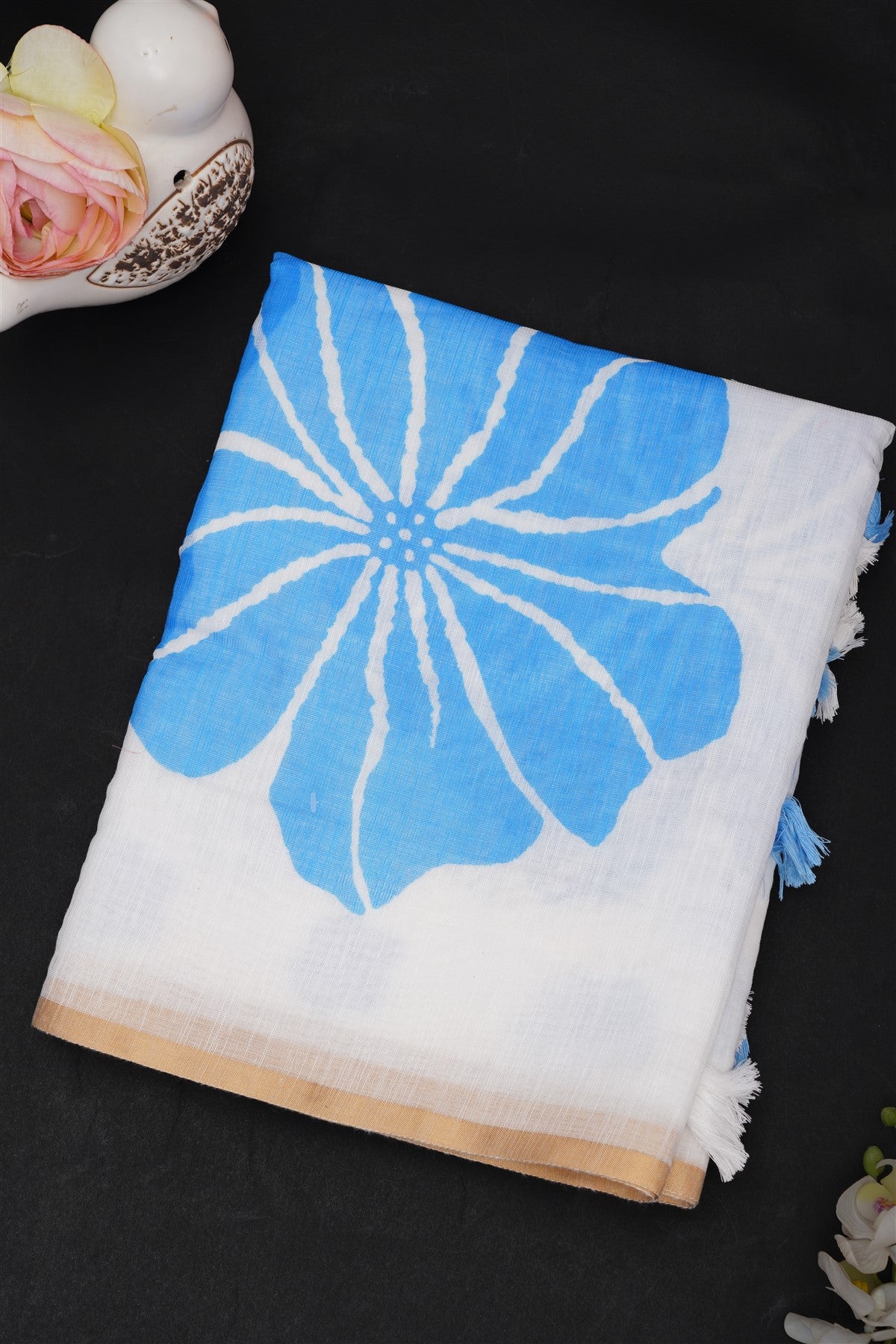 Fancy Linen White Saree