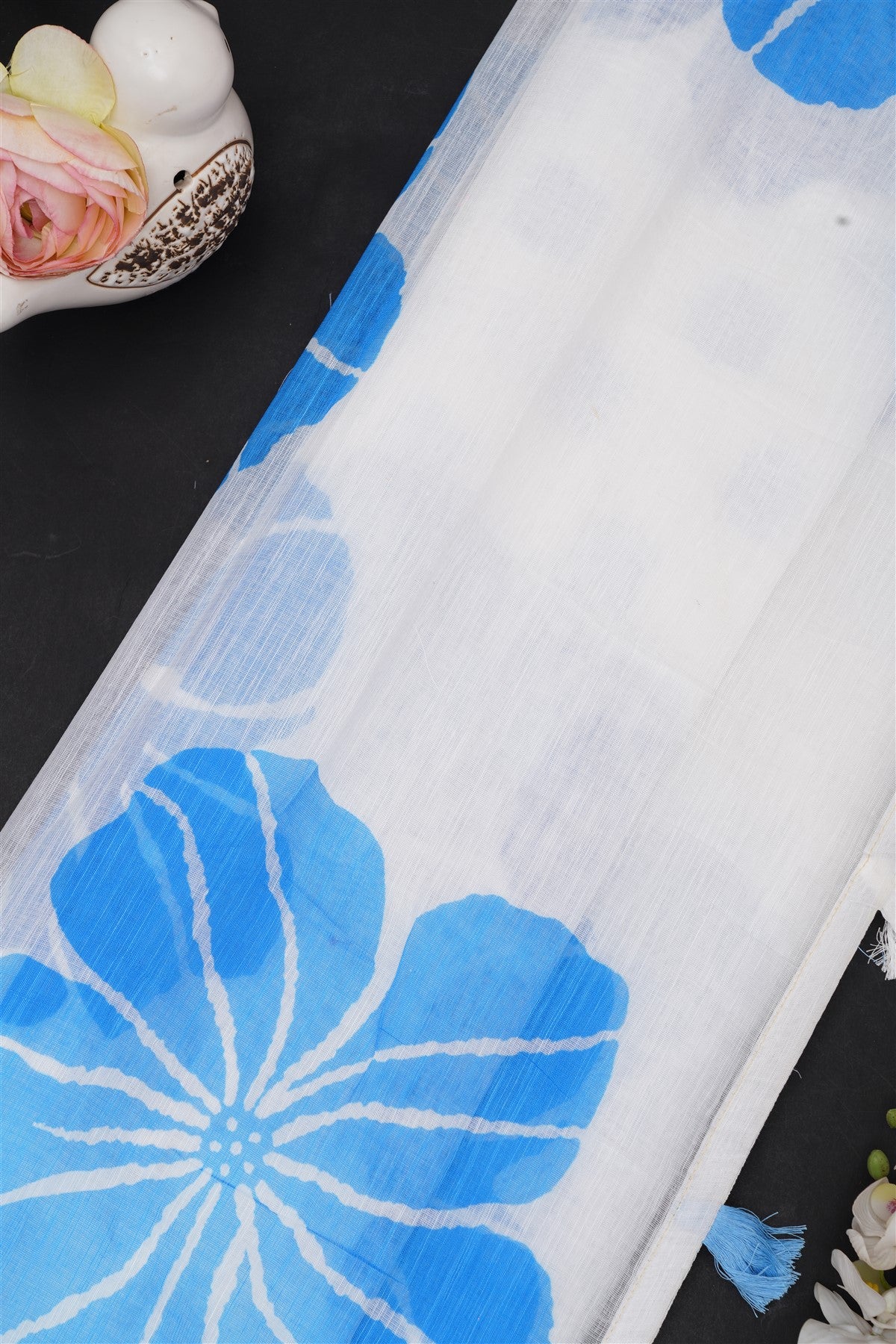 Fancy Linen White Saree