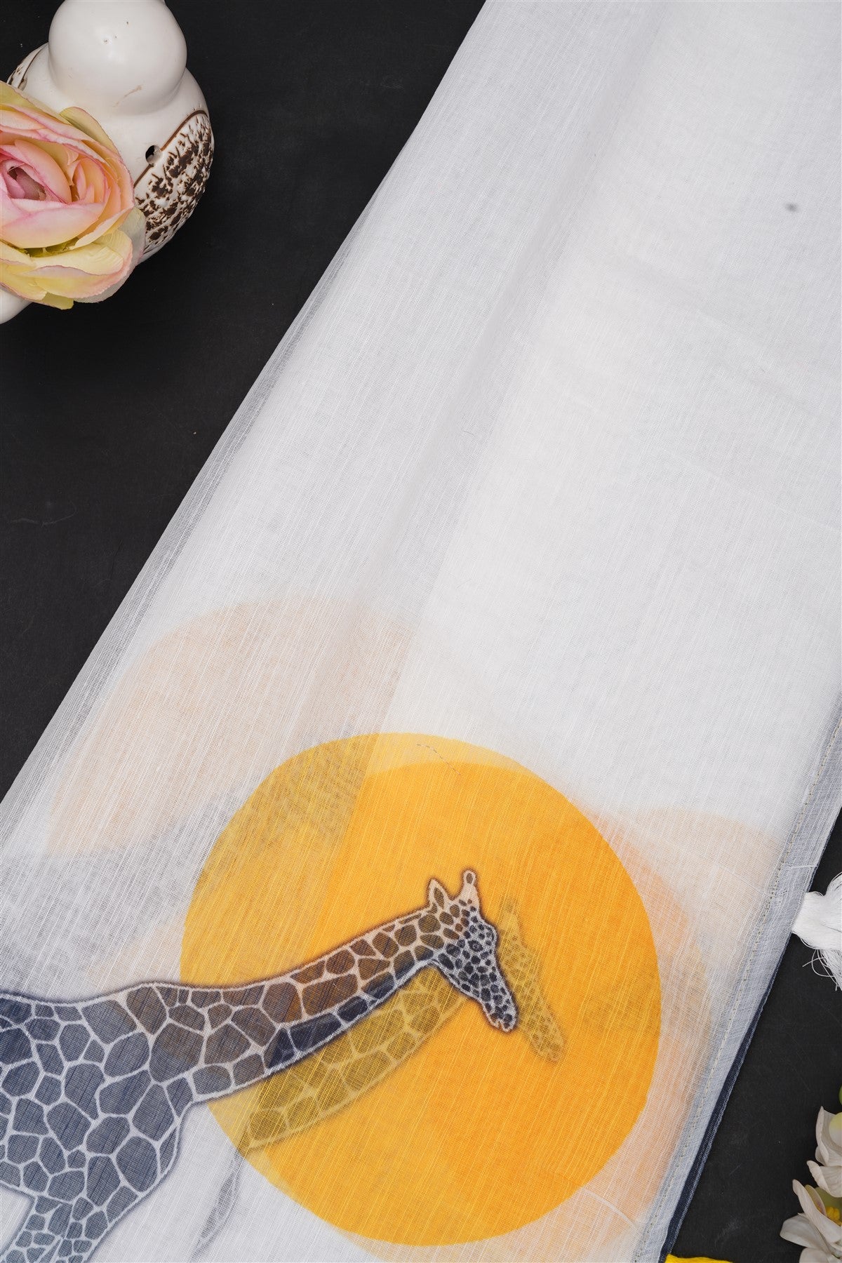 Fancy Linen White Saree