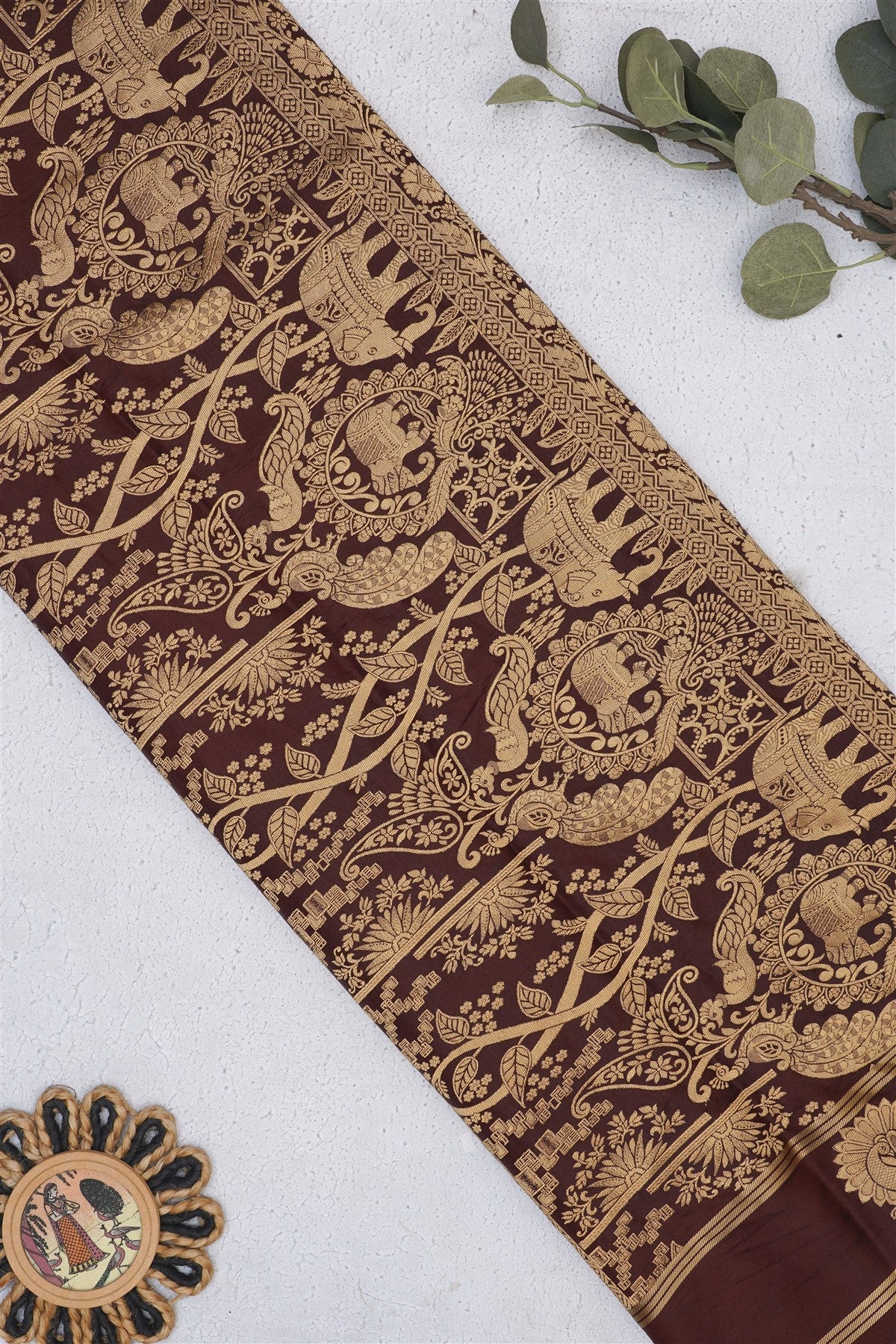 Fancy Gajji Silk Dark Brown Saree