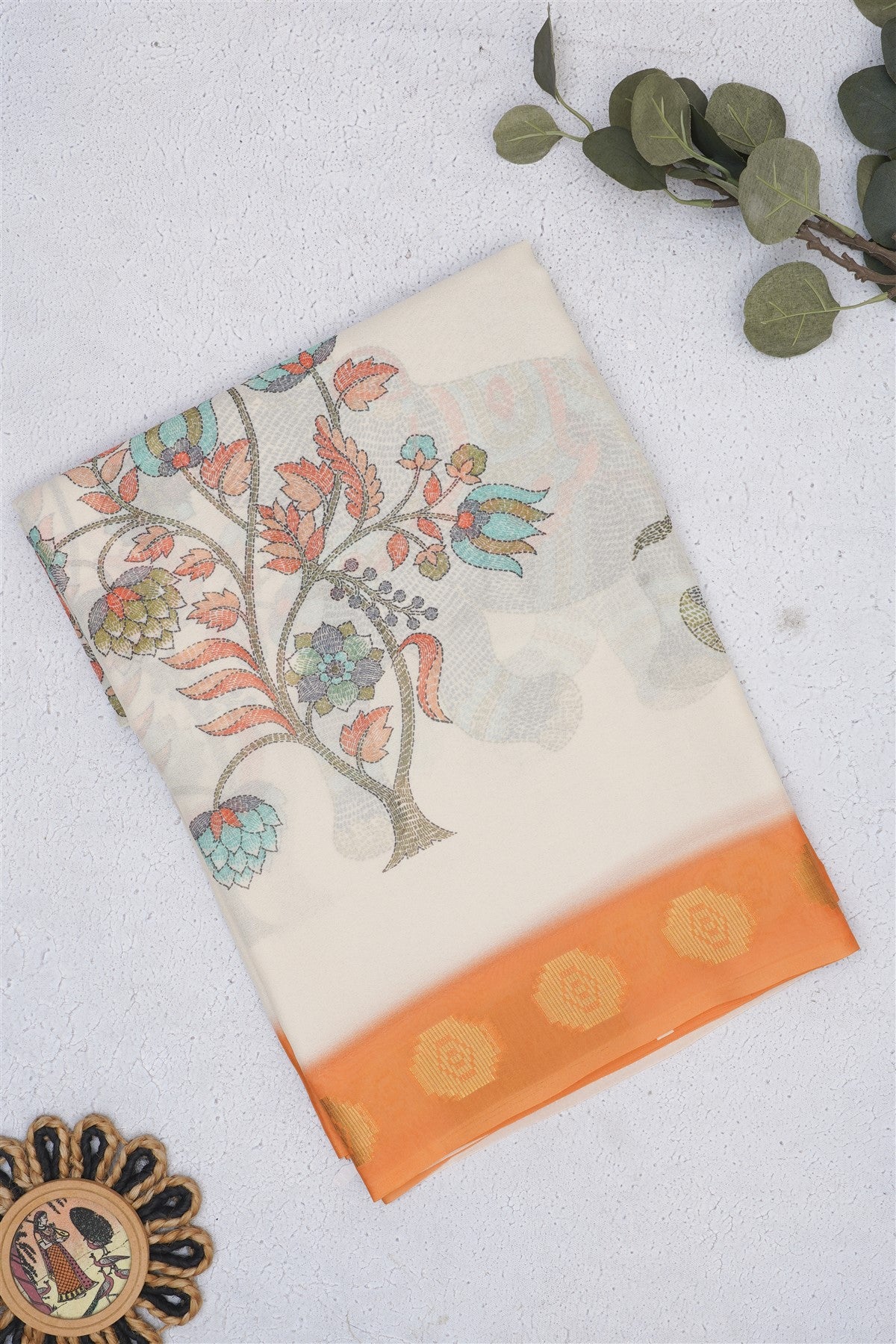 Fancy Georgette Cream Saree