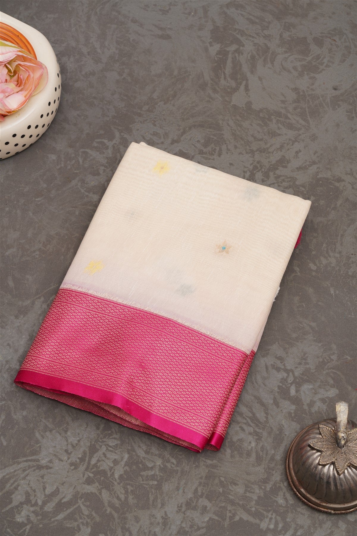 Fancy Jute Linen  Light Cream Saree