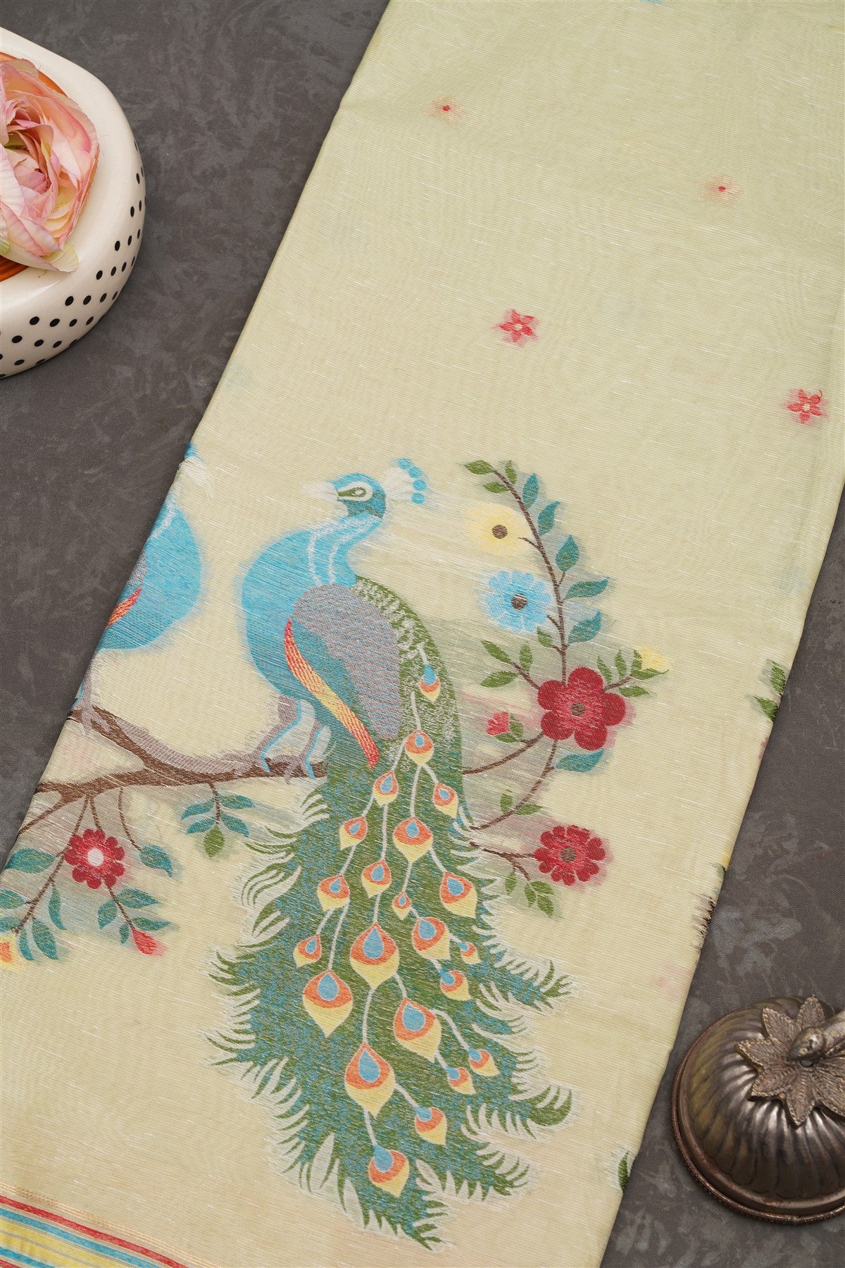 Fancy Jute Linen  Light Green Saree