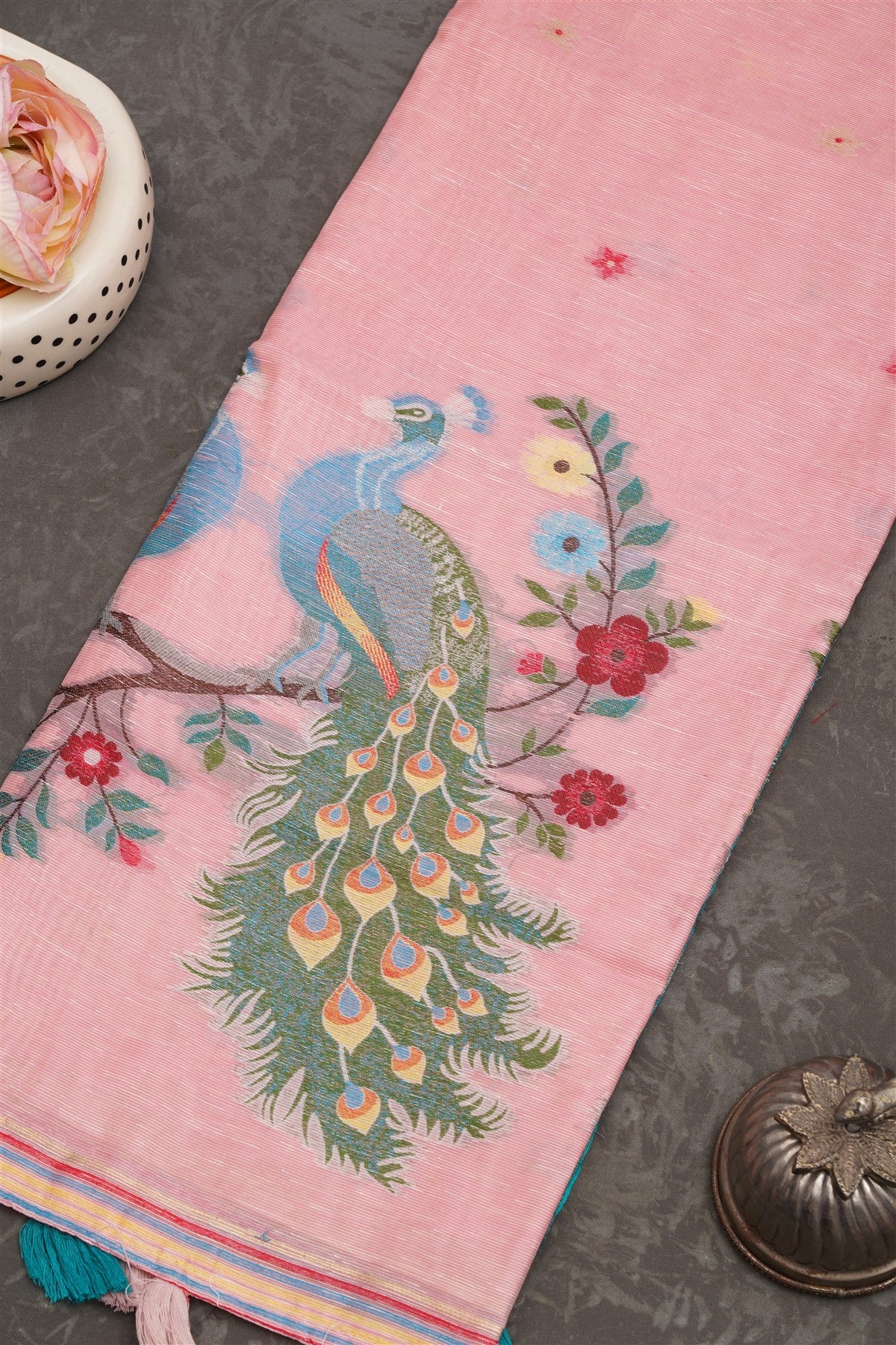 Fancy Jute Linen  Light Pink Saree