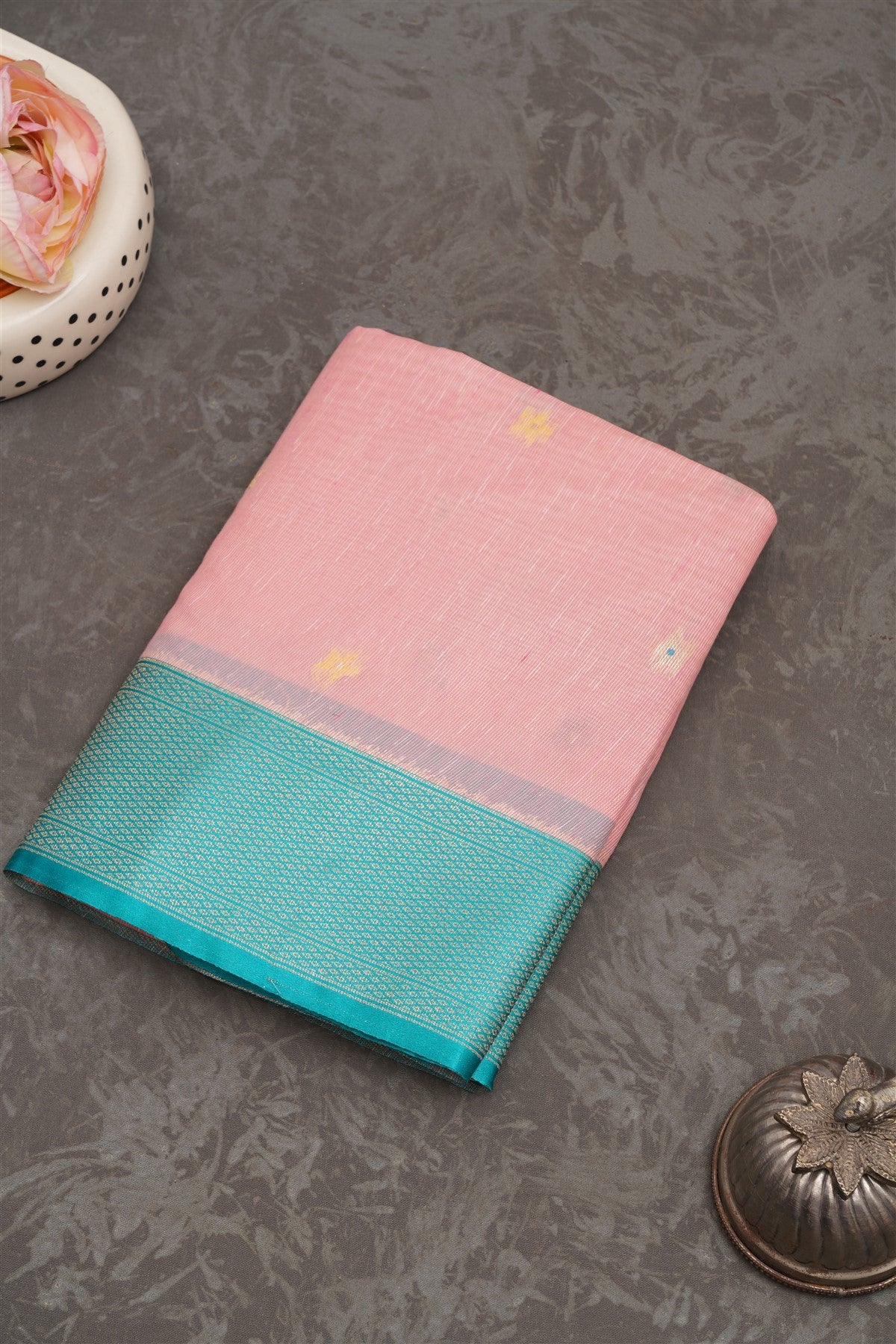 Fancy Jute Linen  Light Pink Saree