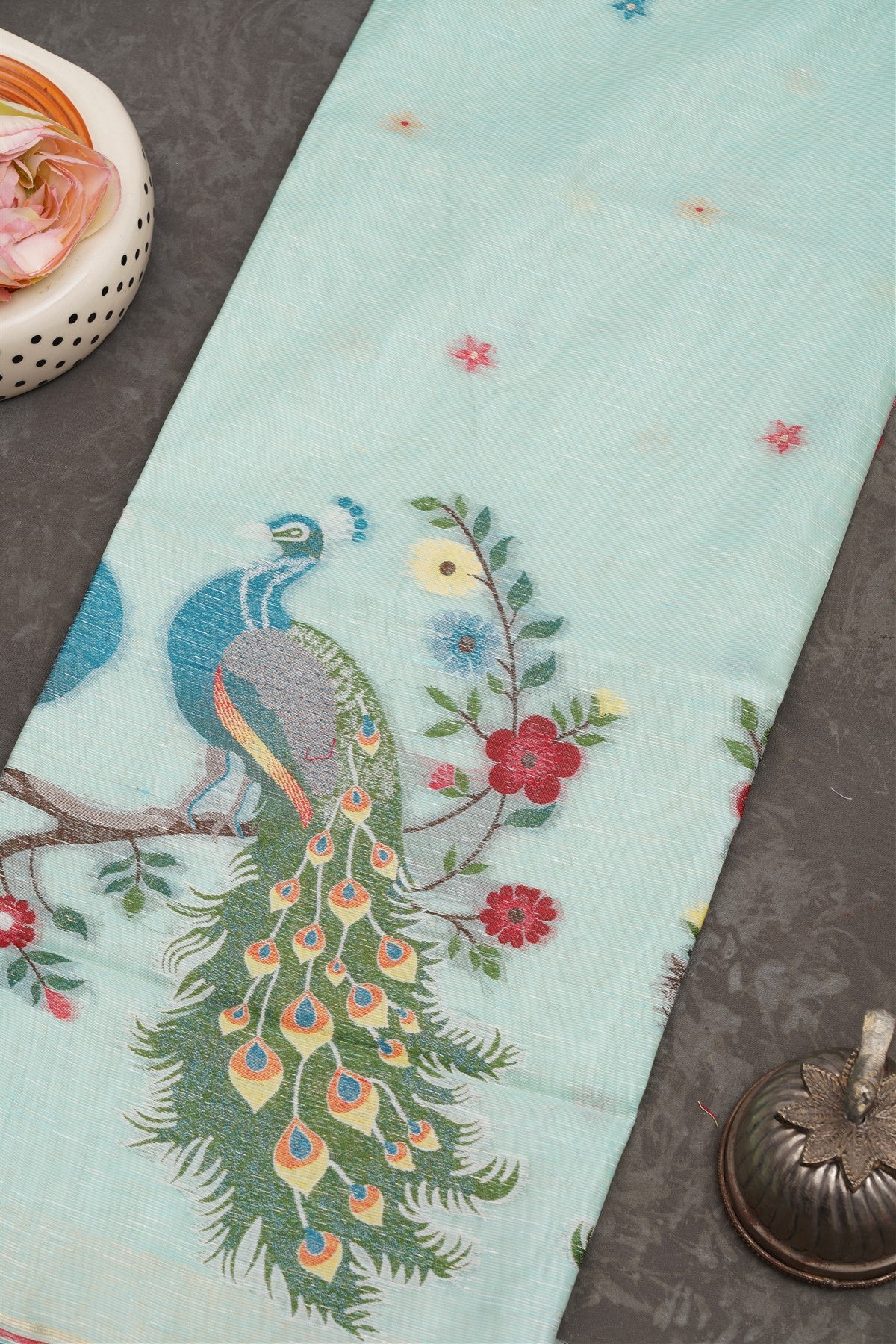 Fancy Jute Linen  Light Sea Green Saree