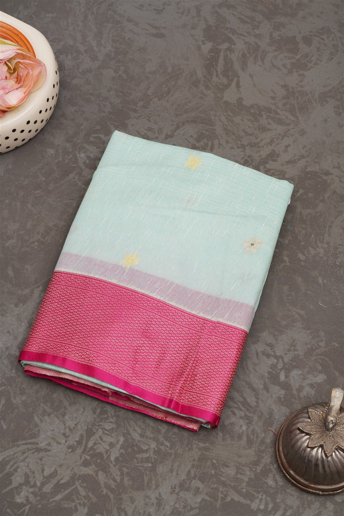 Fancy Jute Linen  Light Sea Green Saree