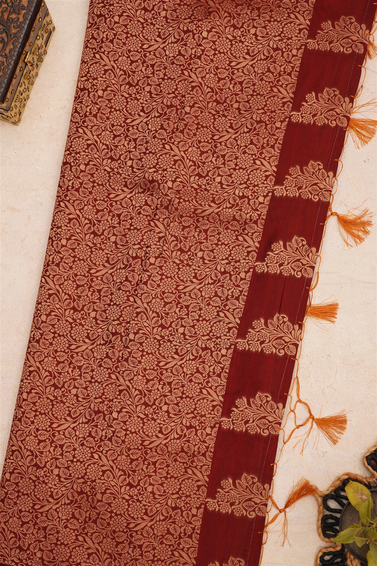 Banarasi Viscose Silk Rust Saree