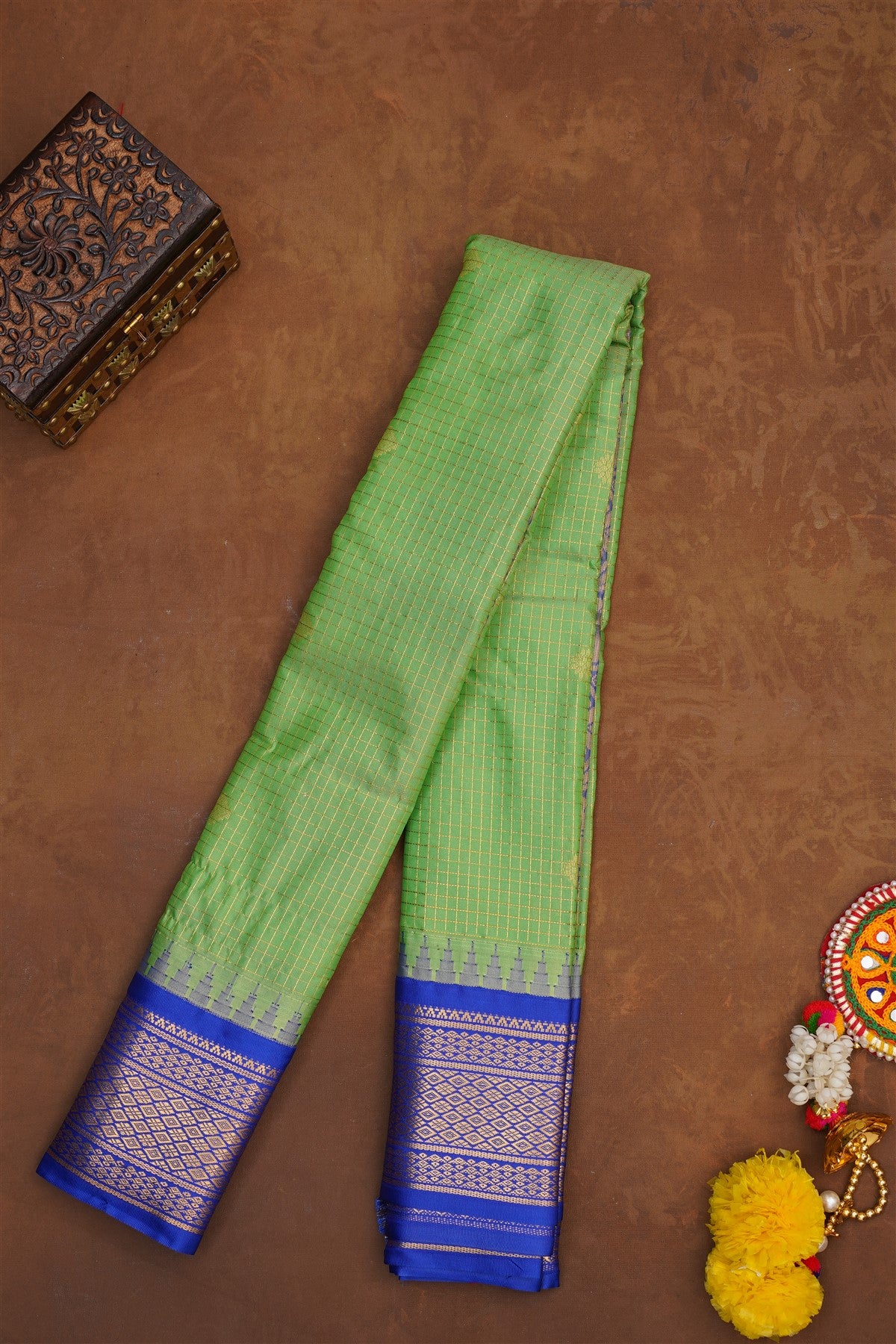 Handloom Semi Gadwal Light Green Saree