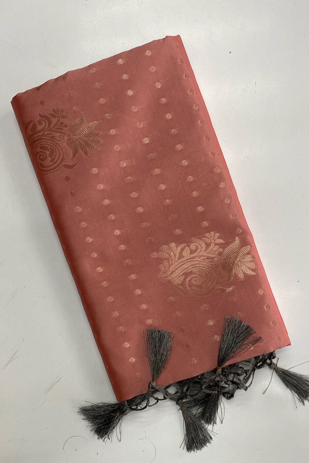 Semi Pattu Silk Blend Peach Saree