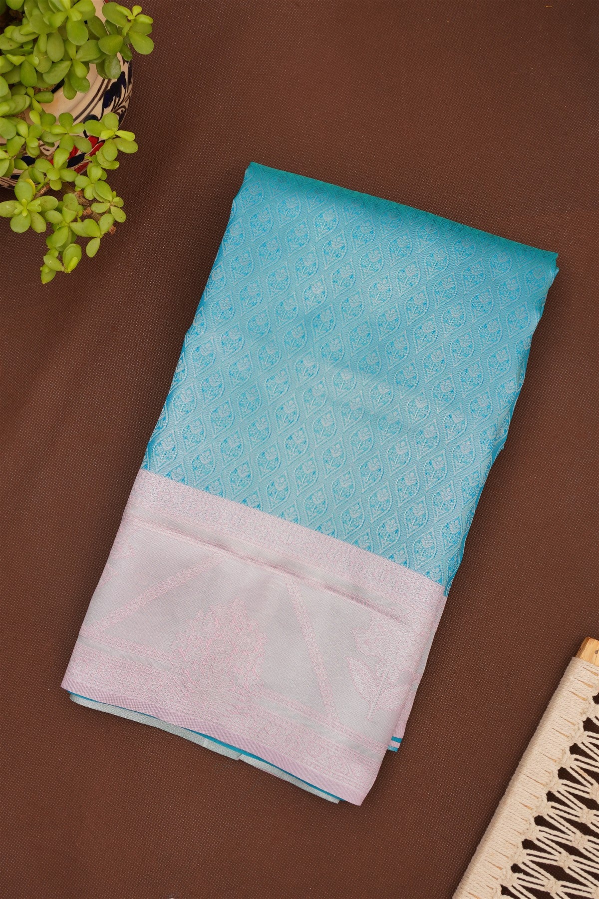 Semi Pattu Silk Blend Sea Blue Saree