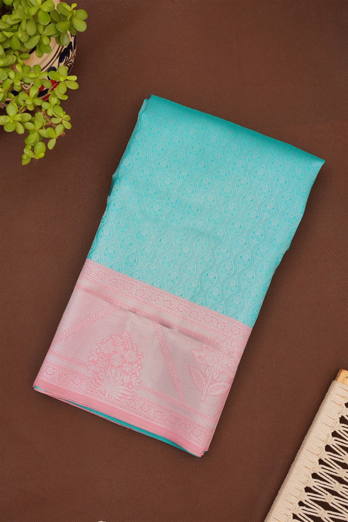 Semi Pattu Silk Blend Sea Green Saree