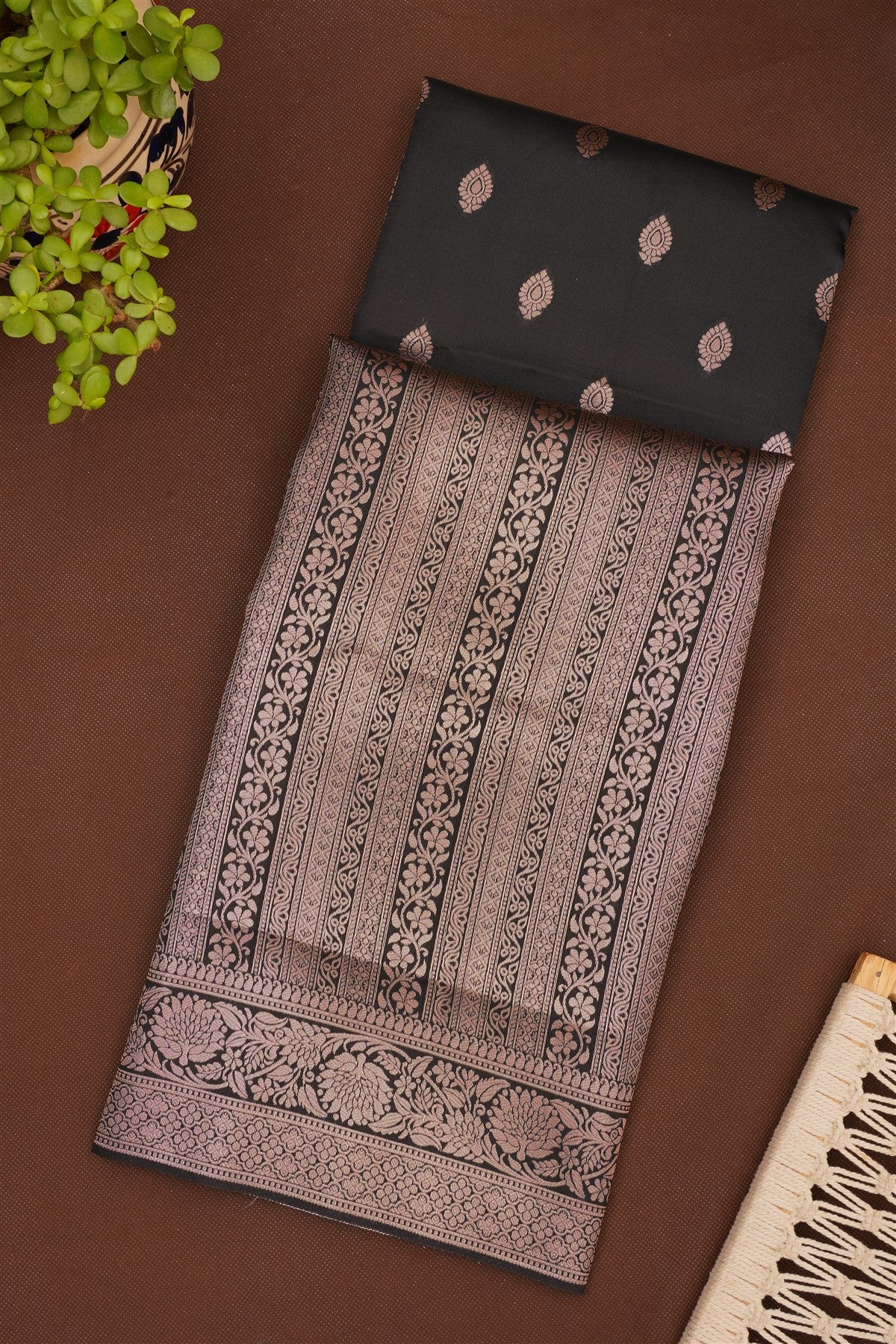 Semi Pattu Silk Blend Black Saree