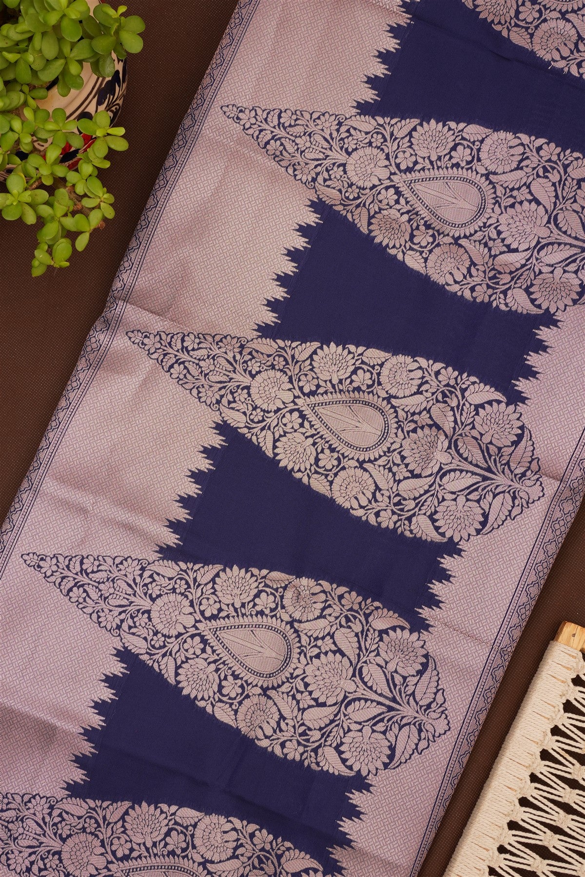 Semi Pattu Silk Blend Navy Blue Saree