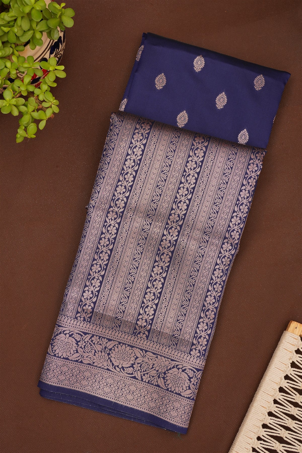 Semi Pattu Silk Blend Navy Blue Saree
