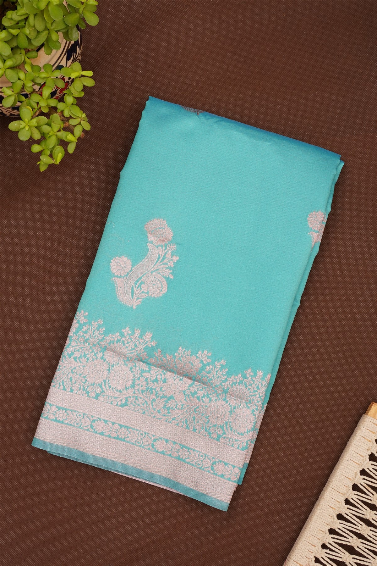 Semi Pattu Silk Blend Sea Blue Saree