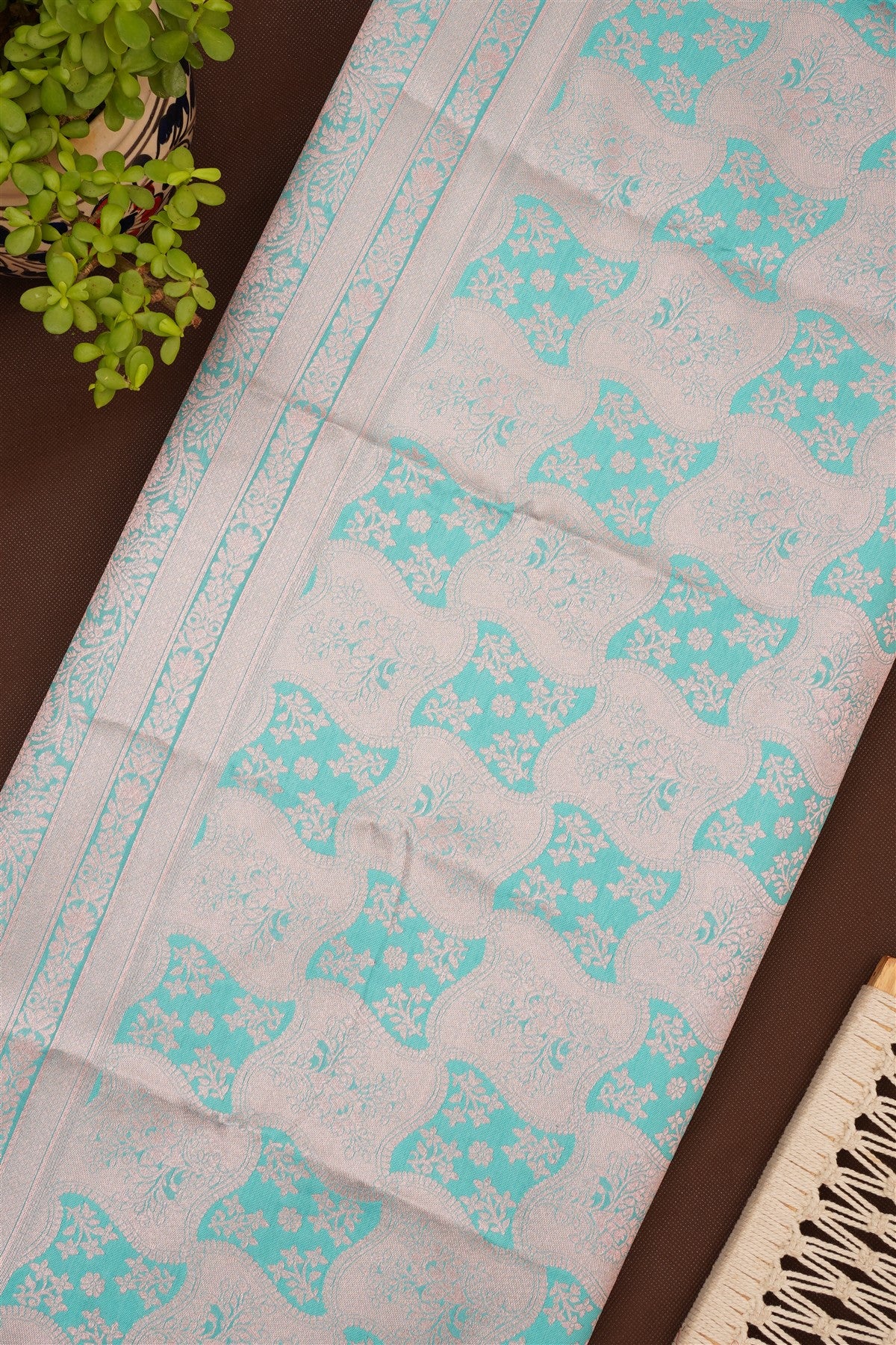 Semi Pattu Silk Blend Sea Blue Saree