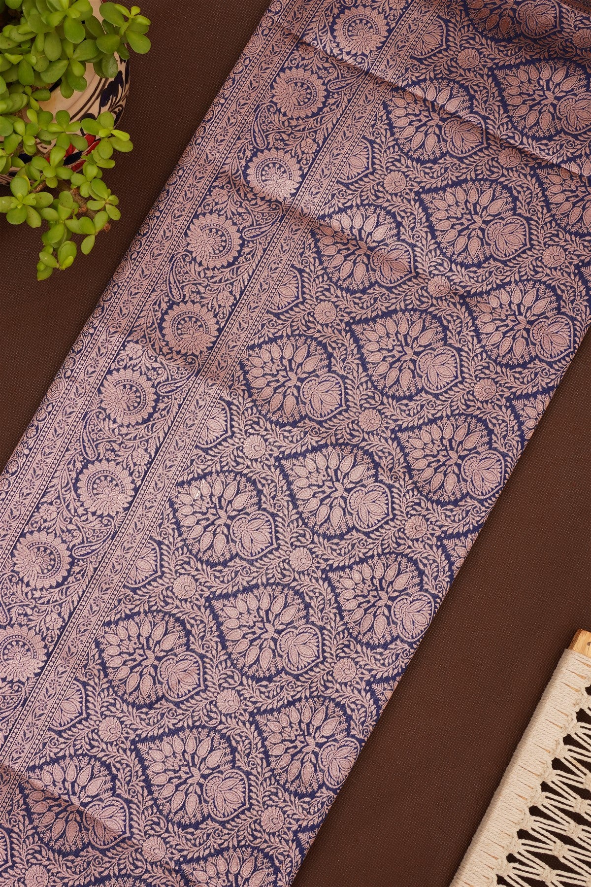 Semi Pattu Silk Blend Navy Blue Saree