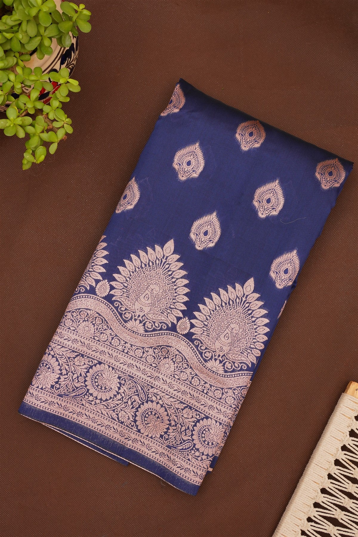 Semi Pattu Silk Blend Navy Blue Saree