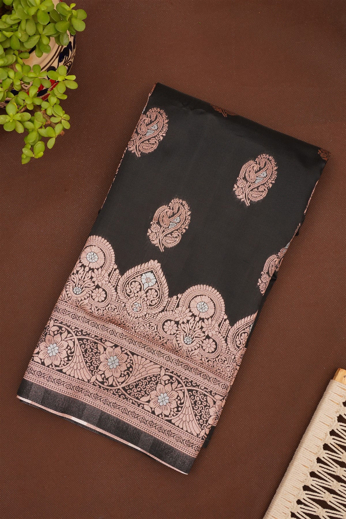 Semi Pattu Silk Blend Black Saree