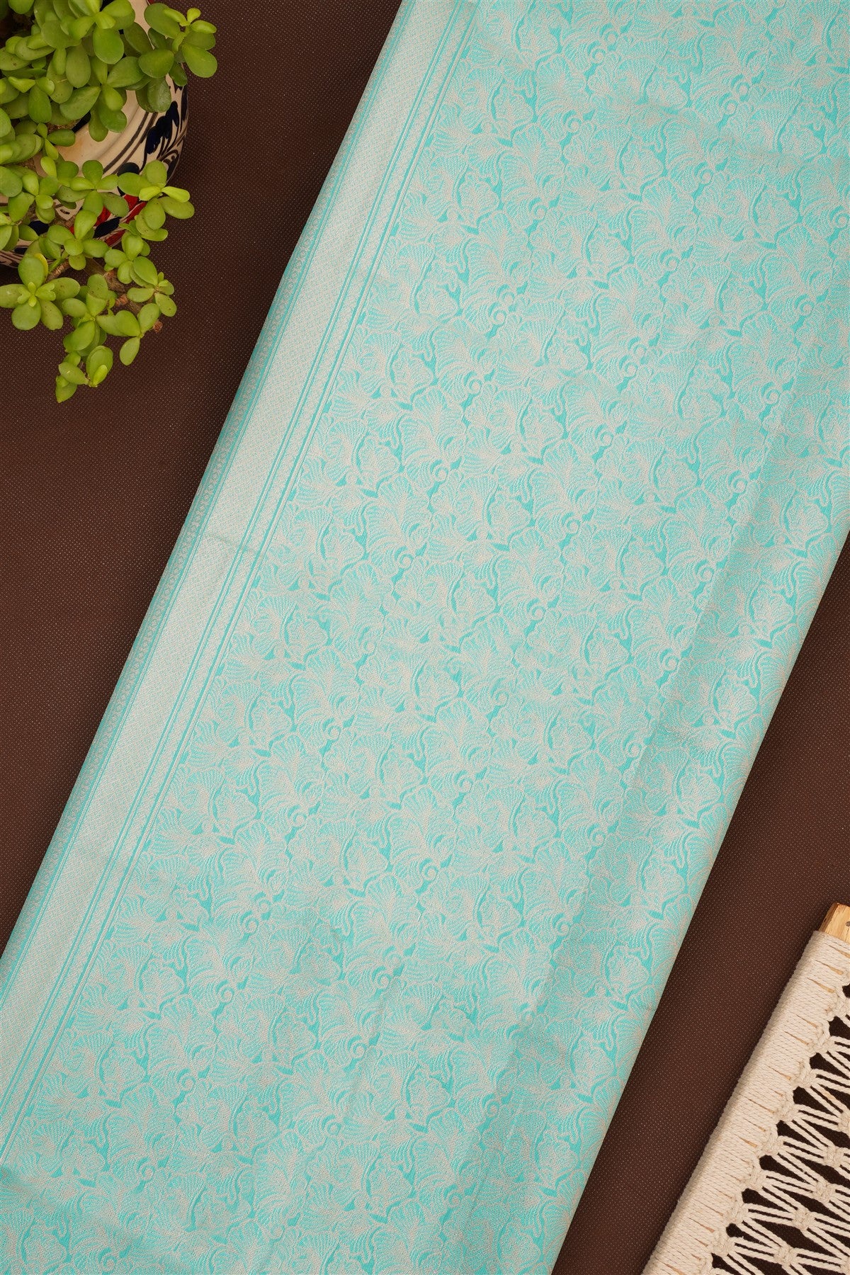 Semi Pattu Silk Blend Sea Green Saree