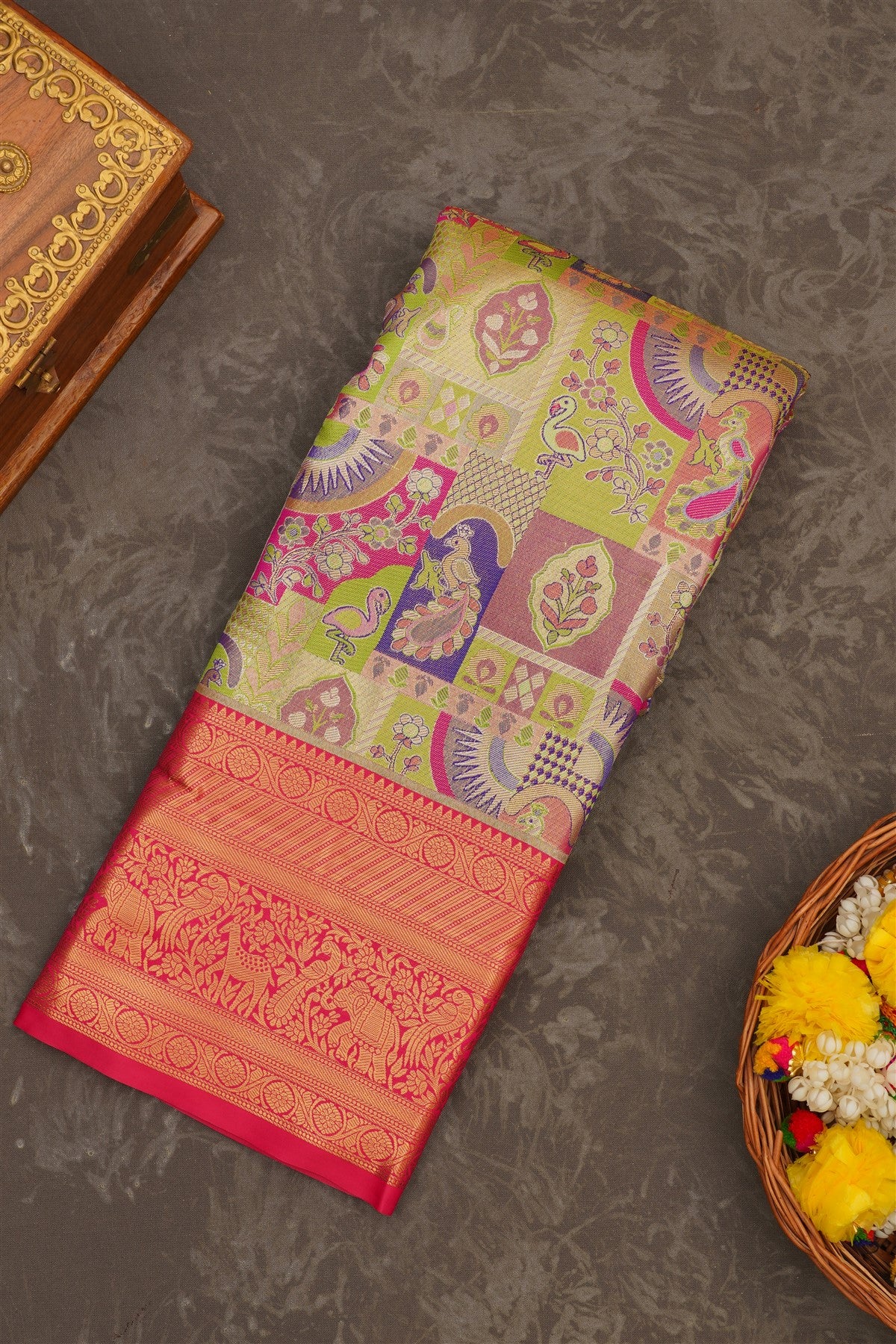 Semi Kanchipuram Tissue Silk Dual Shade Saree