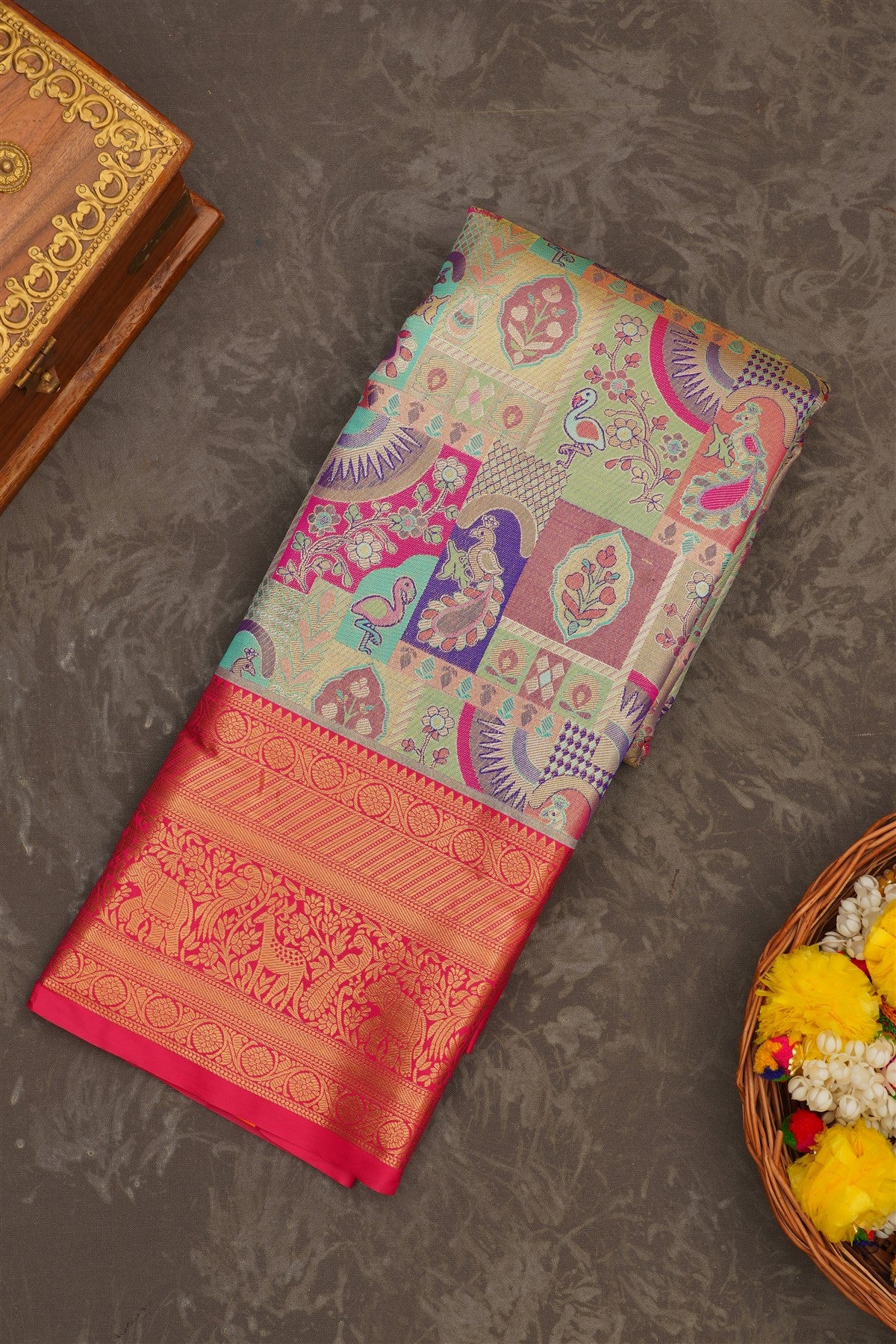 Semi Kanchipuram Tissue Silk Sea Green Saree
