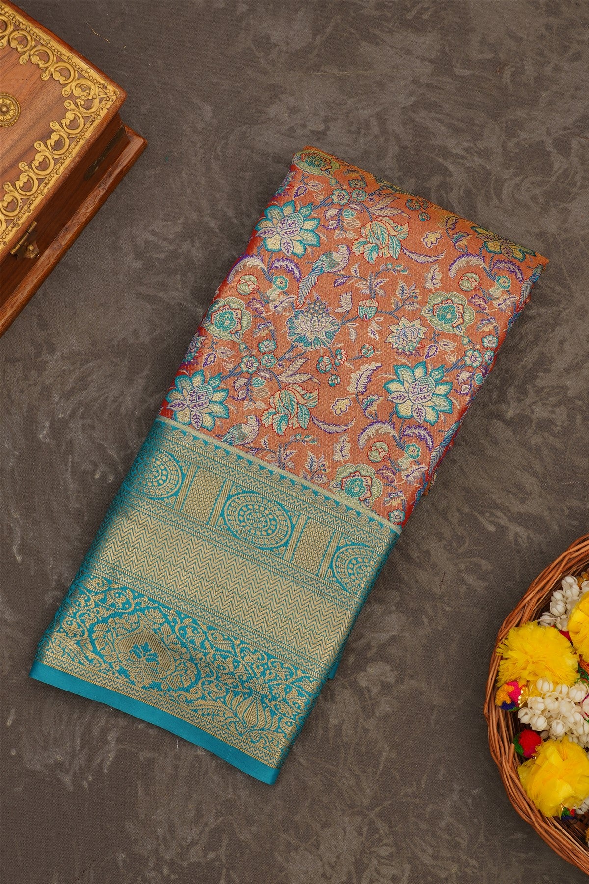 Semi Kanchipuram Tissue Silk Dark Brown Saree