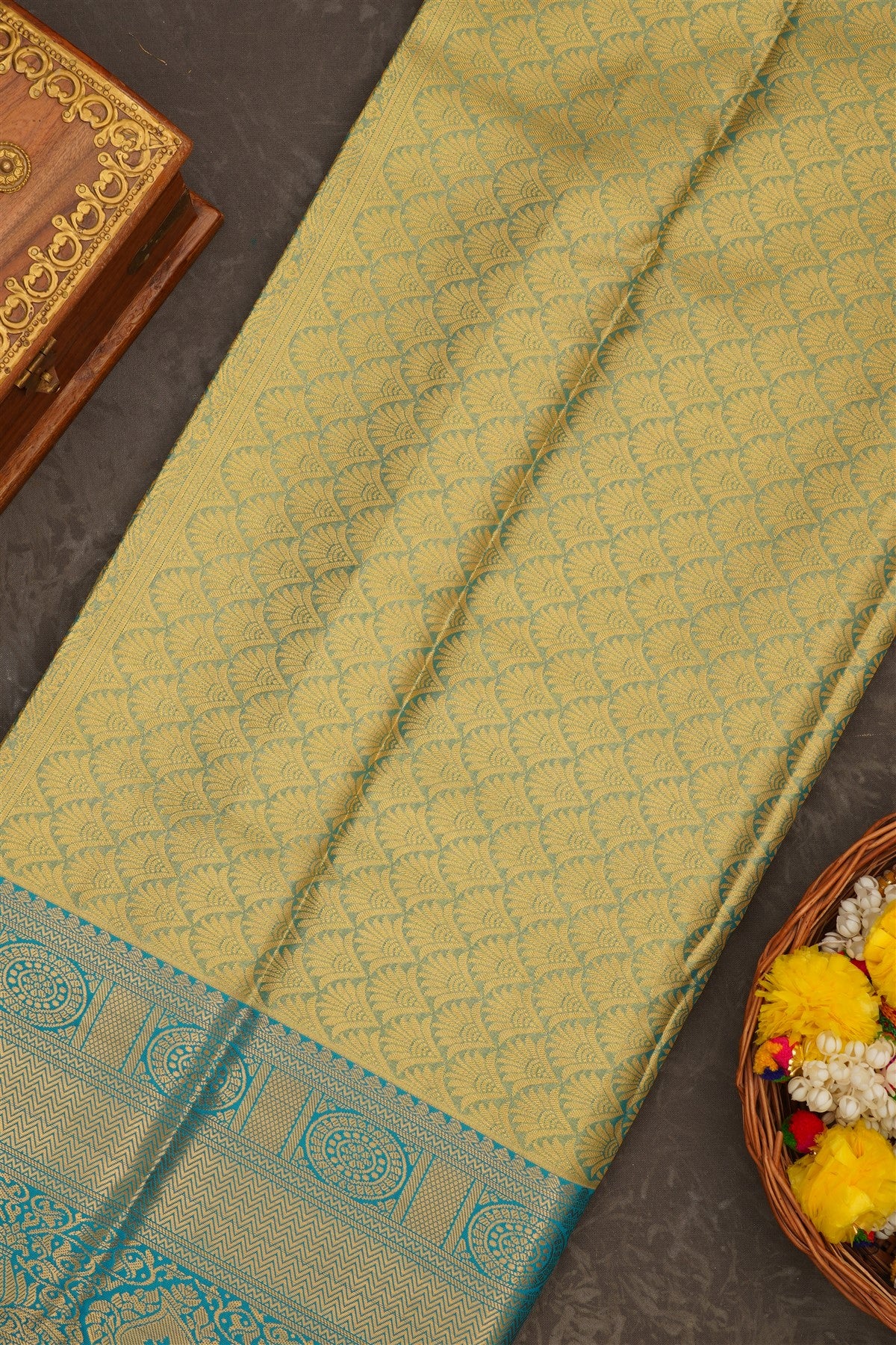 Semi Kanchipuram Tissue Silk Dark Brown Saree