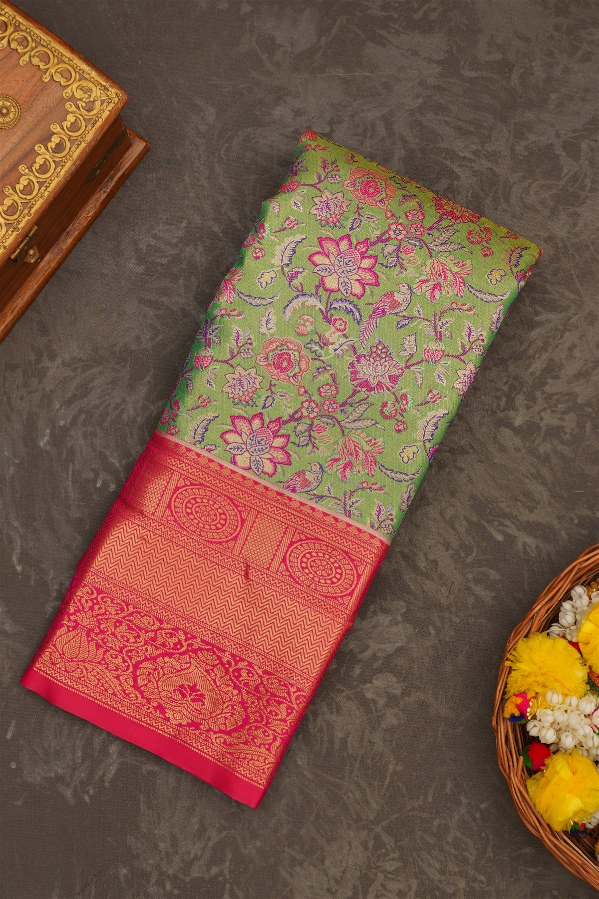 Semi Kanchipuram Tissue Silk Green Saree