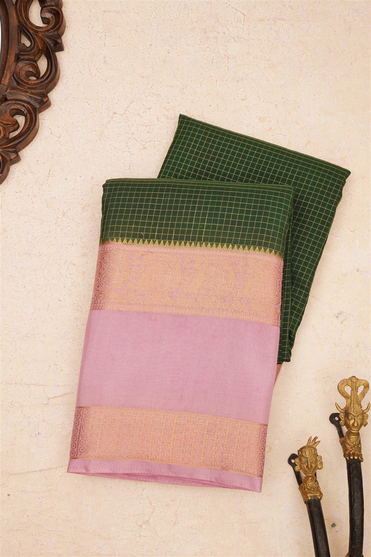 Banarasi Crepe Silk Dark Green Saree
