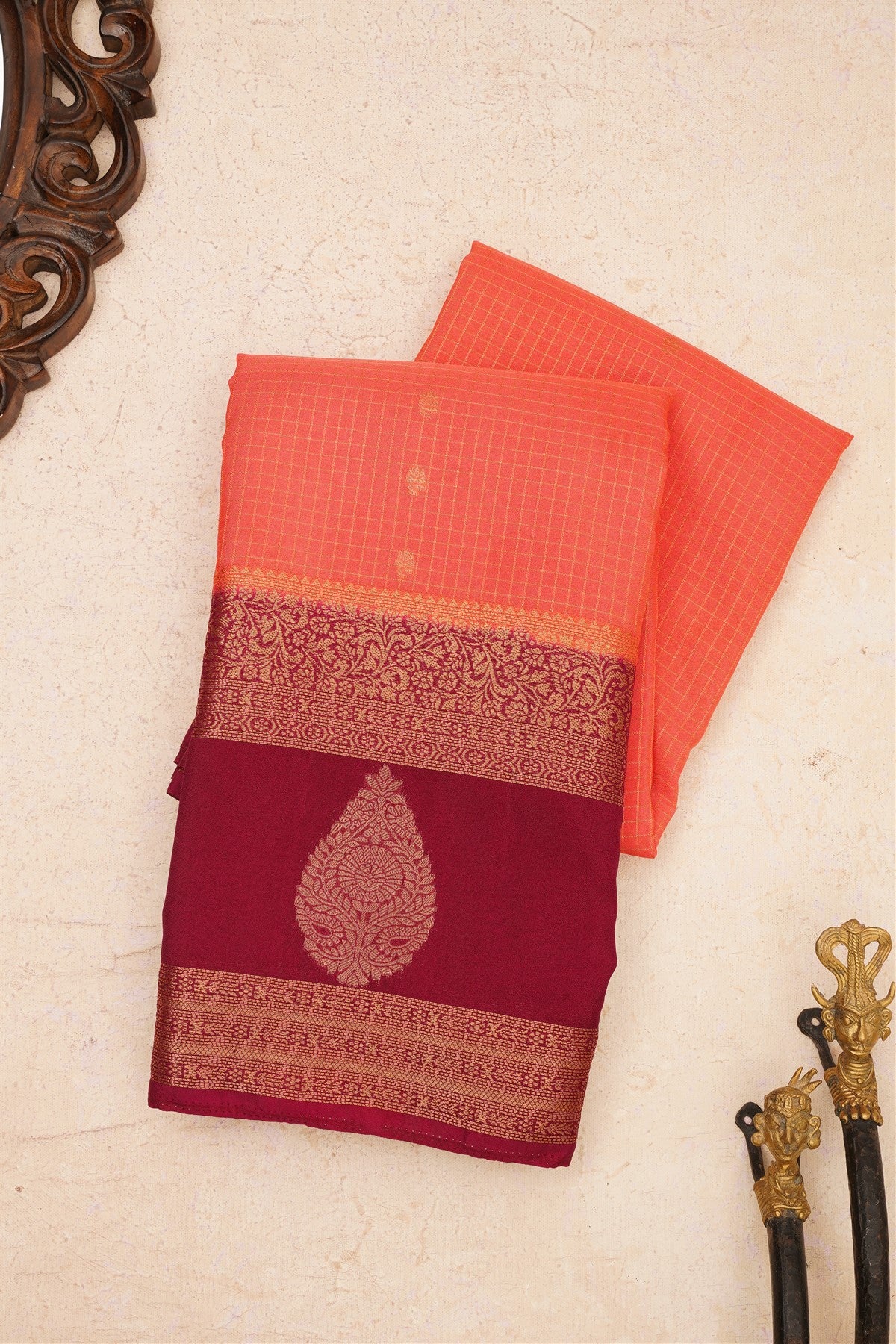 Banarasi Crepe Silk Light Coral Saree