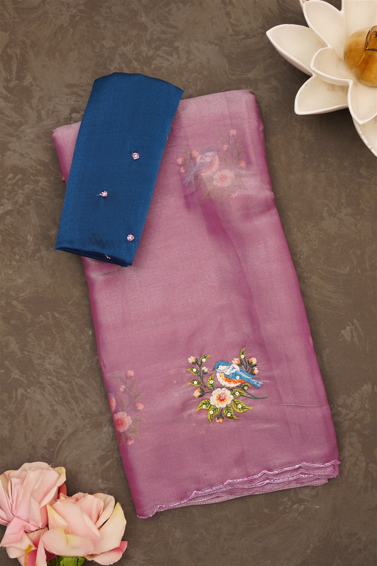 Fancy Glass Kora Light Purple Saree