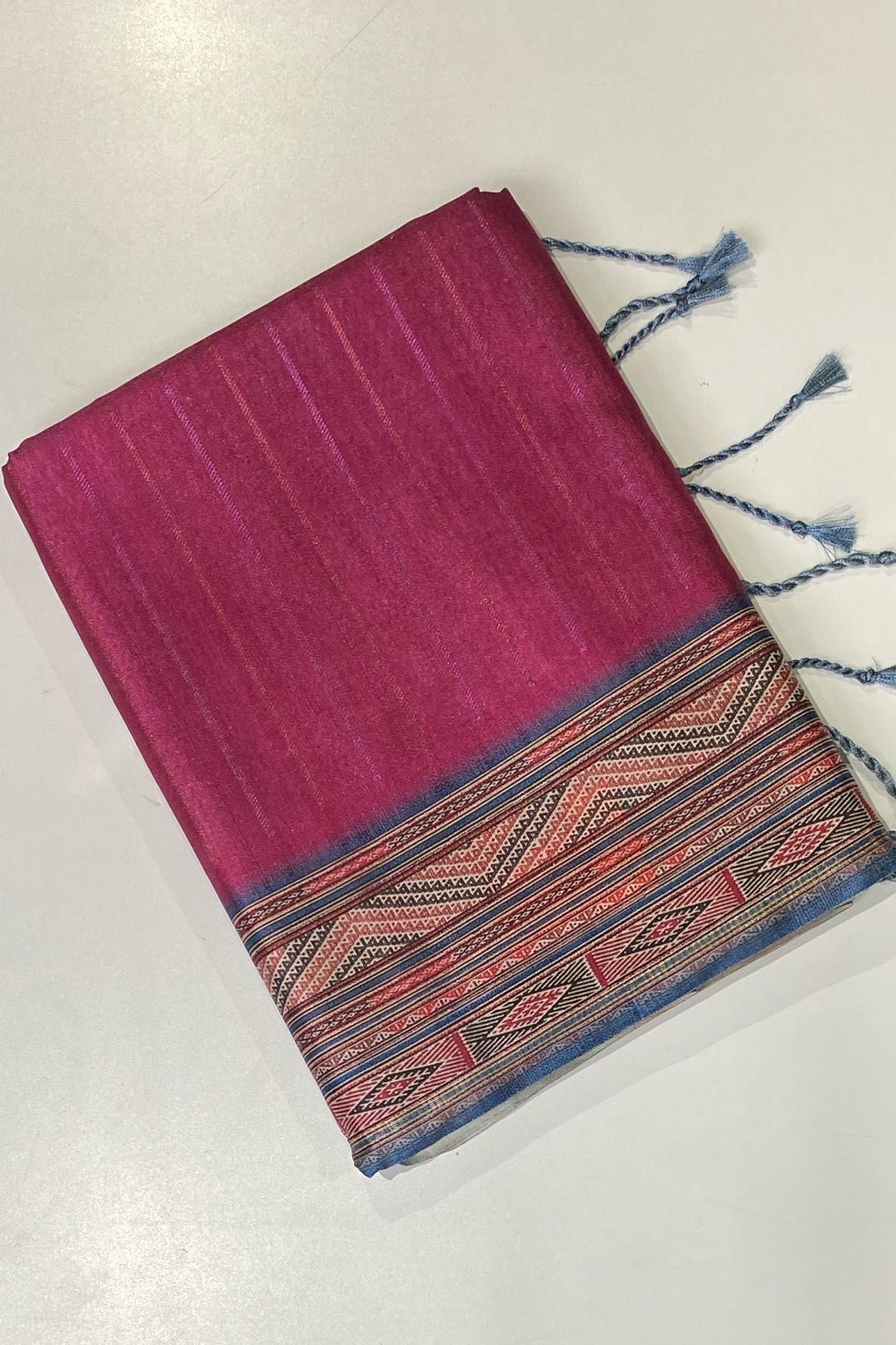 Banarasi Tussar Silk Magenta Saree