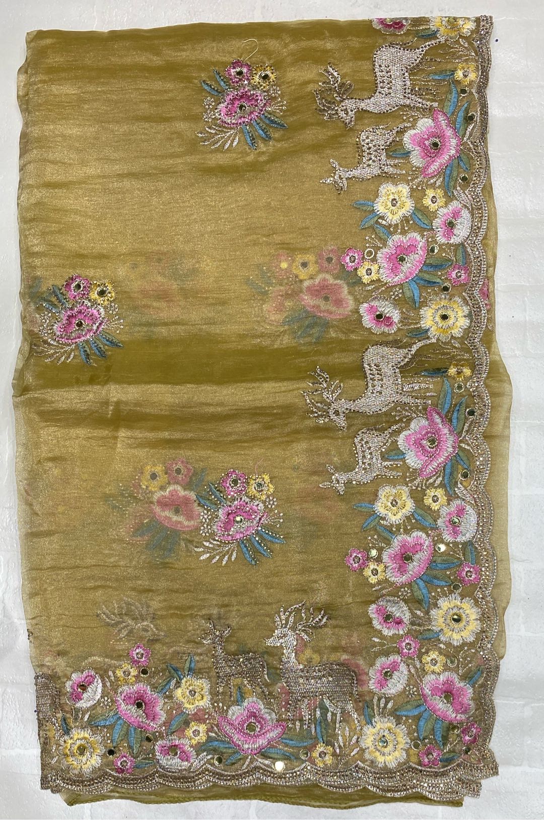 Fancy Glass Kora Beige Saree