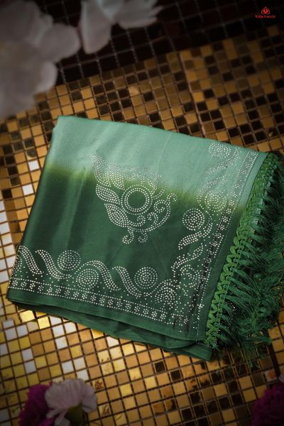 GREEN and DARK GREEN SOLID CREPE Saree with FANCY
