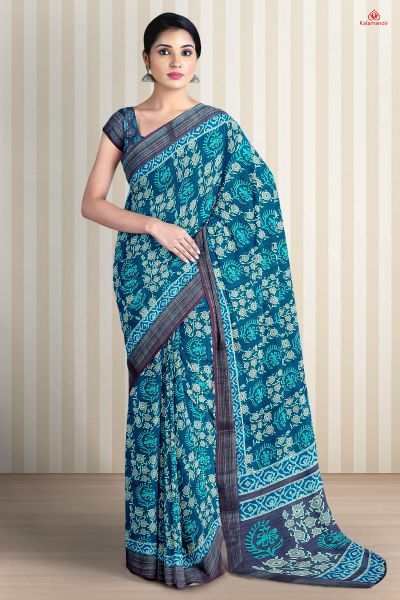 DARK BLUE and MULTI FLORALS LENIN Saree with FANCY