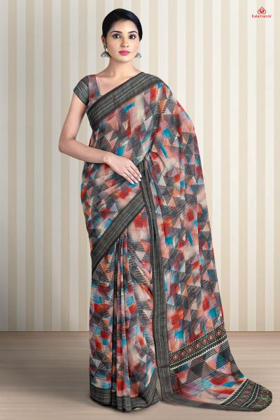 MULTI and GREY ABSTRACT LENIN Saree with FANCY