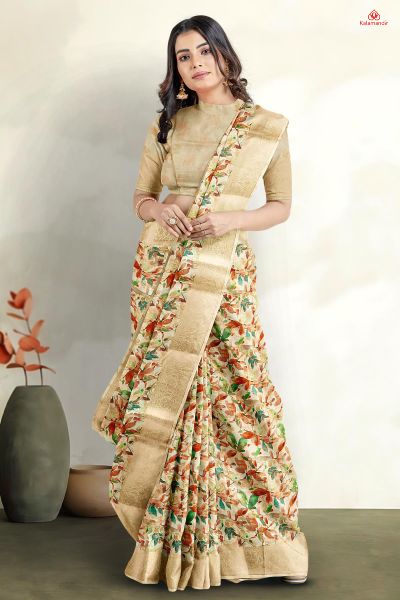 MULTI and CREAM FLORAL JAAL SILK Saree with FANCY