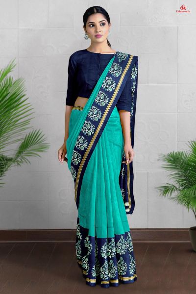 TEAL and ROYAL BLUE FLORALS SILK BLEND Saree with FANCY