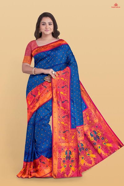 ROYAL BLUE and PINK BUTTIS PAITHANI Saree with FANCY