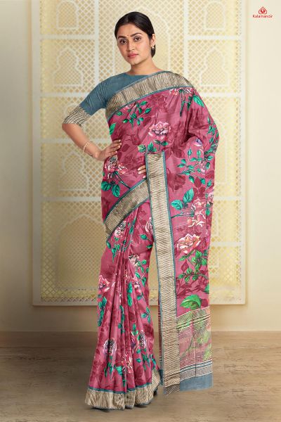 DUSTY PINK and GREY FLORALS SILK Saree with FANCY