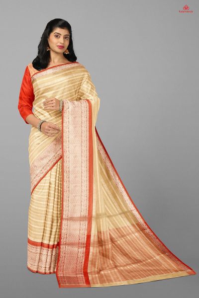 CREAM and RED STRIPES TISSUE Saree with FANCY