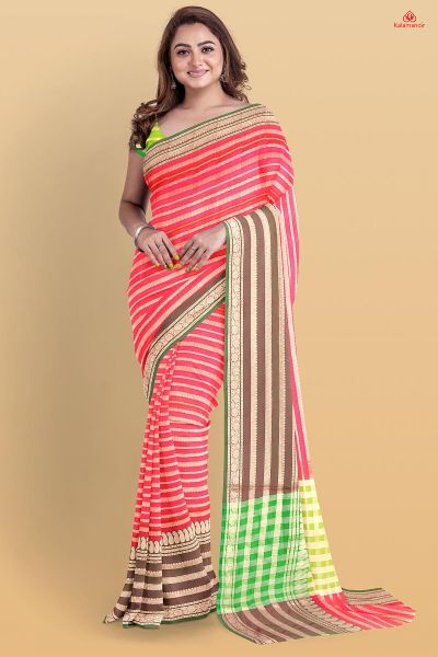 PINK and GREEN STRIPES SILK Saree with FANCY