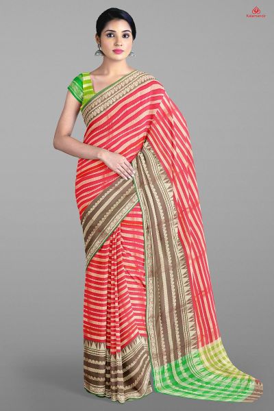PINK and LIGHT GREEN STRIPES SILK Saree with FANCY