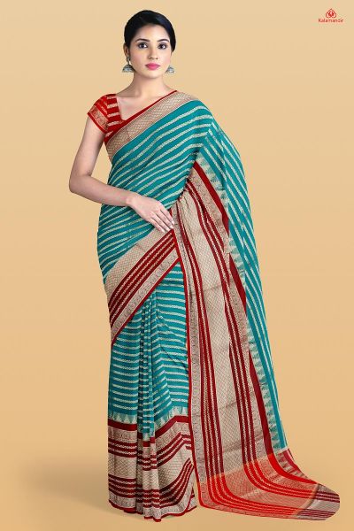 TEAL and MAROON STRIPES SILK Saree with FANCY