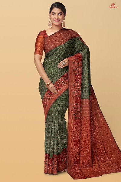 DARK GREEN and MAROON ABSTRACT SILK Saree with FANCY